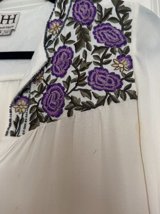 Haute Hippie Tops - Haute Hippie Cream Purple Floral Embroidered Silk Blouse XS — As Is